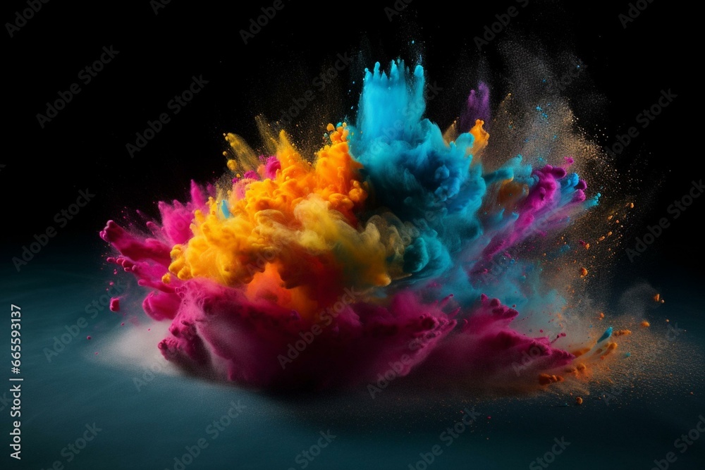 Vibrant explosion of artistic powder creating an impressive and impactful eureka moment. Generative AI - obrazy, fototapety, plakaty 