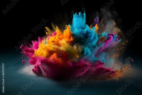 Vibrant explosion of artistic powder creating an impressive and impactful eureka moment. Generative AI photo