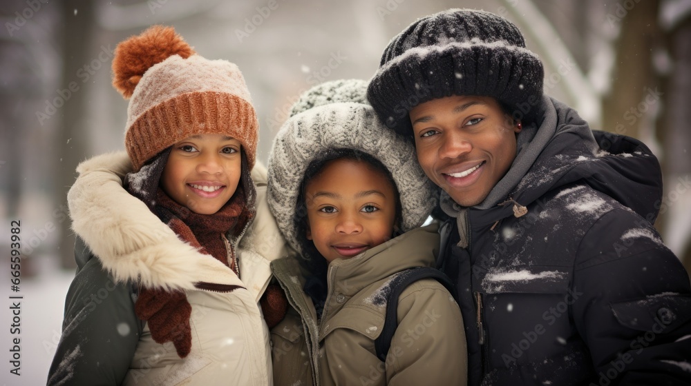 Snowy Smiles: BIPOC Family Enjoying Winter
