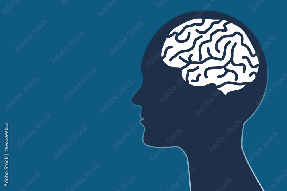 Brain in human head, simple design, graphic