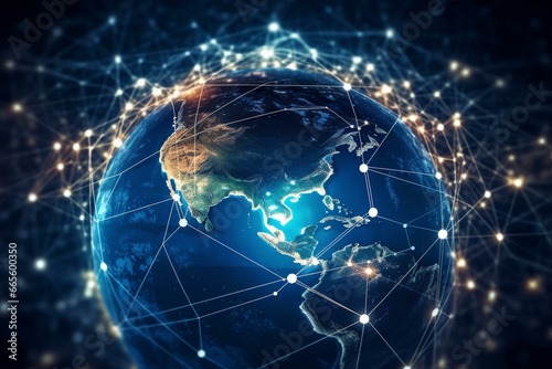 Growth in global trade and economy through connected networks, analysis of financial data, efficient customer service, technology integration, collaborative teamwork, strategic. Generative AI