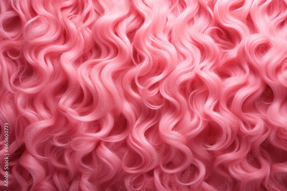 The wavy texture of healthy coloured pink hair. background for hair salon card or poster