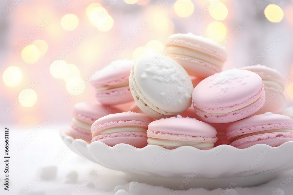 a lots of macarons pink on Background blur and bokeh a lots of macarons pink on Background blur and bokeh
