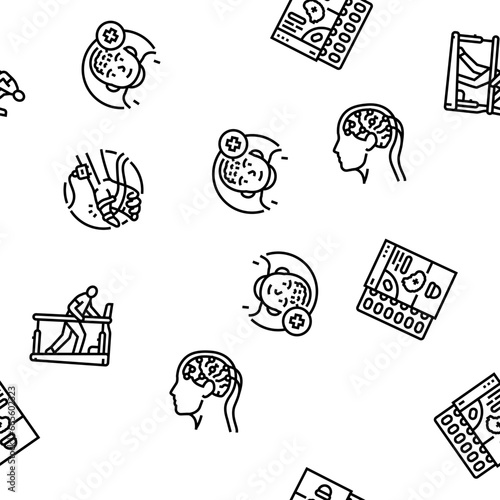 brain neurologist doctor vector seamless pattern thin line illustration