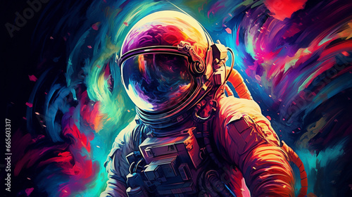 psychonaut a astronaut in colorful space Generative AI photo