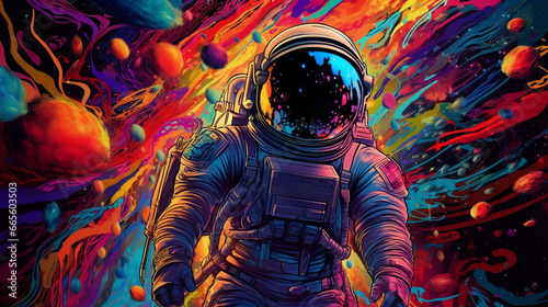 psychonaut a astronaut in colorful space Generative AI photo