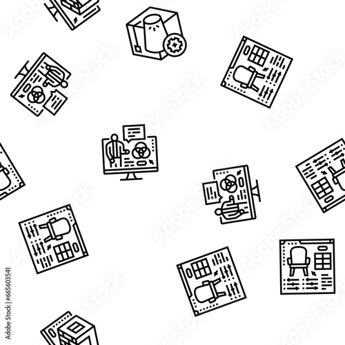 interior designer office vector seamless pattern thin line illustration