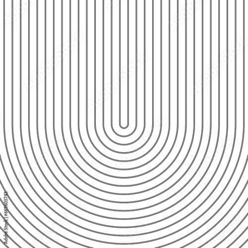 Black circular lines on white background. Striped wallpaper. Surface pattern design with symmetrical linear ornament. Stripes motif. Digital paper with curves for page fills, designing, textile print.