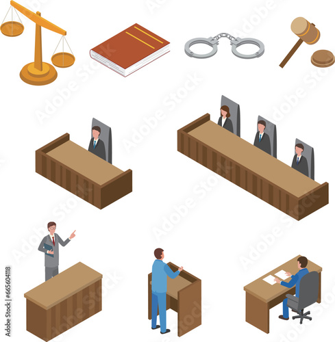 裁判や法律のイラストセット