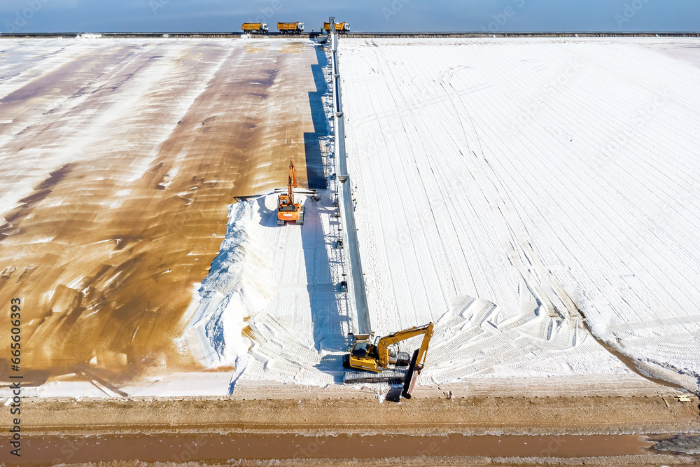 Huelva, Spain October 21, 2023 Salt collection in the evaporators of