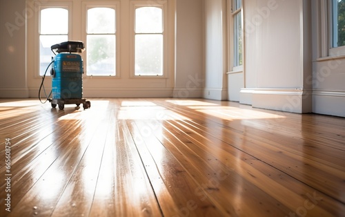 Floor sanding and Remodeling. Renovating a wooden floor. Home renovation, fix-and-flip real estate investment. photo