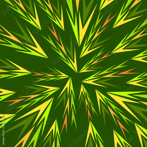 abstract green and yellow stars on a dark green background.