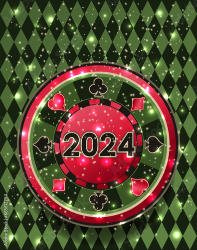 Christmas casino poker chip 2024 new year. vector illustration