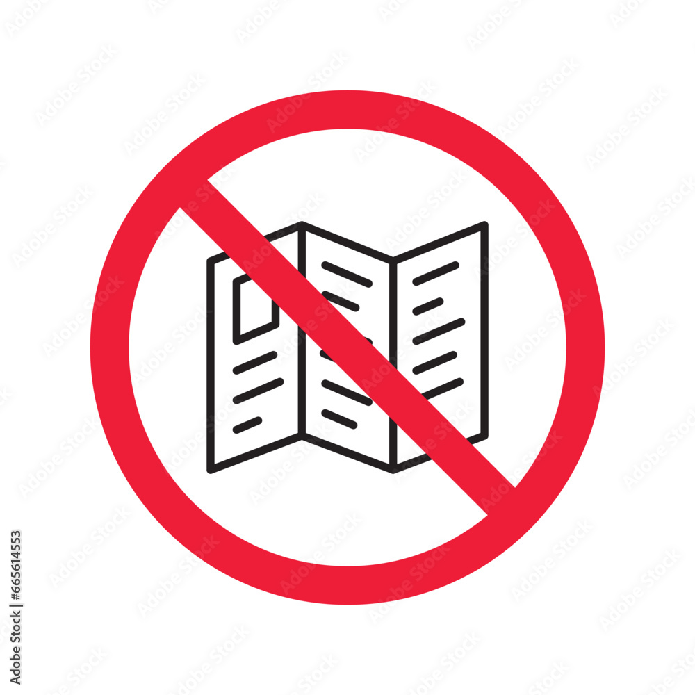 Forbidden Prohibited Warning, caution, attention, restriction label danger. No booklet vector icon. Do not use brochure leaflet sign design. No catalogue brochures symbol flat pictogram. Forbidden Prohibited Warning, caution, attention, restriction label danger. No booklet vector icon. Do not use brochure leaflet sign design. No catalogue brochures symbol flat pictogram.
