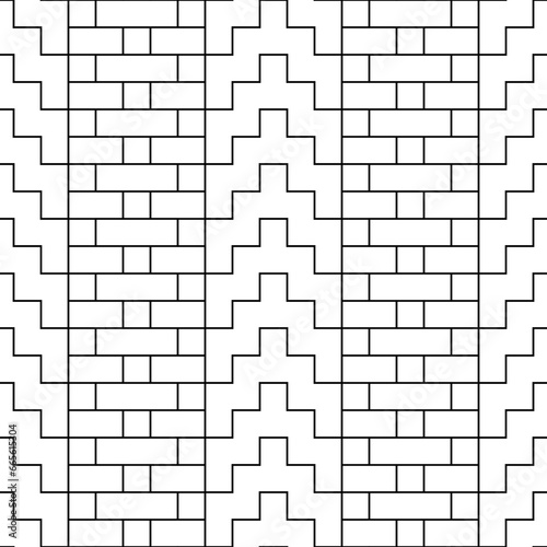 Seamless brickwall pattern. Bricks cladding wall. Walling wallpaper. Geometric ornament. Grid background. Mosaic motif. Geometrical backdrop. Digital paper, textile print, web design. Vector artwork