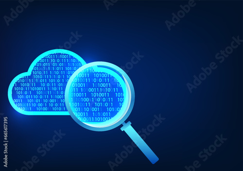 Information search technology A magnifying glass that shines into the clouds inside is a numerical code. It means finding data files in the cloud system. It is a place to store information