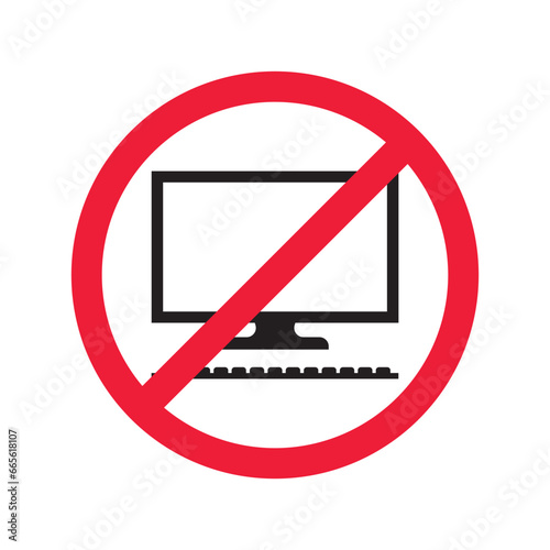 Free Download Forbidden Prohibited Warning, caution, attention, restriction label danger. No computer vector icon. Do not use pc sign design. No monitor screen symbol flat pictogram. No computer - GFXLoad