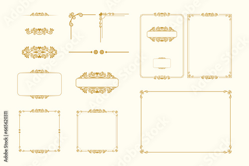 Set Of Golden Vintage ornament with border  frame  crown  mandala and luxury elements  suitable for vintage design or wedding invitation card