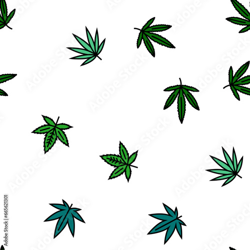 cannabis plant leaf weed hemp vector seamless pattern thin line illustration