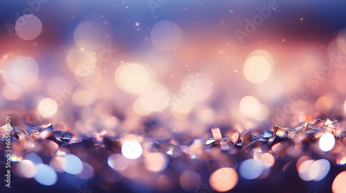 Festive Bokeh Background: Abstract Holiday Lights in Navy, Beige, Silver, and Purple © czphoto