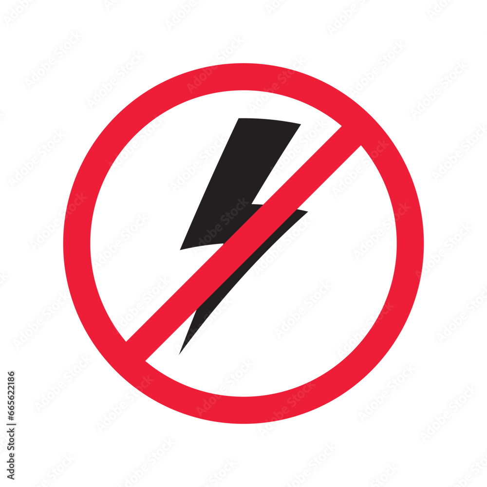 Forbidden Prohibited Warning, caution, attention, restriction label danger. No energy vector icon. Do not use charger sign design. No thunder symbol flat pictogram. No lightning Forbidden Prohibited Warning, caution, attention, restriction label danger. No energy vector icon. Do not use charger sign design. No thunder symbol flat pictogram. No lightning