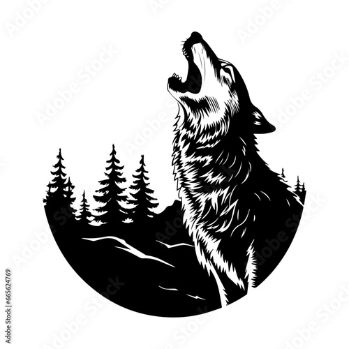 Howling Wolf Silhouette Vector icon, logo, sign isolated on white background. Vector illustration, ai generated