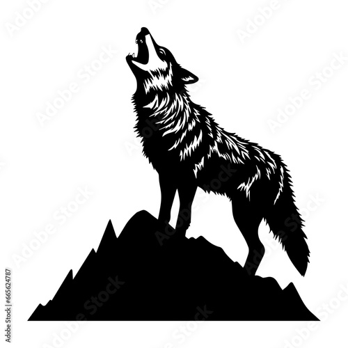 Howling Wolf Silhouette Vector icon, logo, sign isolated on white background. Vector illustration, ai generated