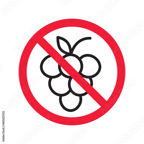 Forbidden Prohibited Warning, caution, attention, restriction label danger. No grape vector icon. Do not eat grape sign design. No grape fruit symbol flat pictogram.
