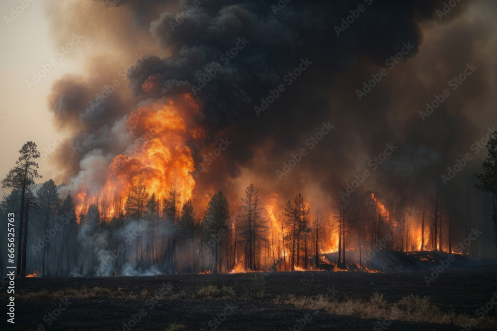 burning forest. Wildfire, global warming and climate change 