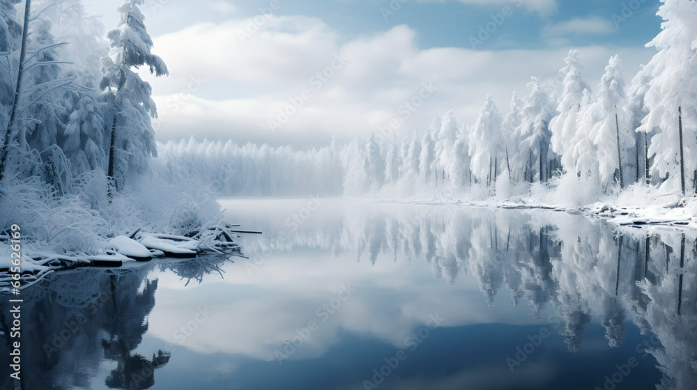 Winter Bliss, Serene Snowy Scenery in a White Winter Wonderland