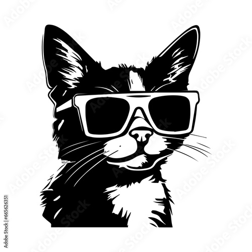 cool Japanese Bobtail cat wearing sunglasses vector , ai generated © Natworanat