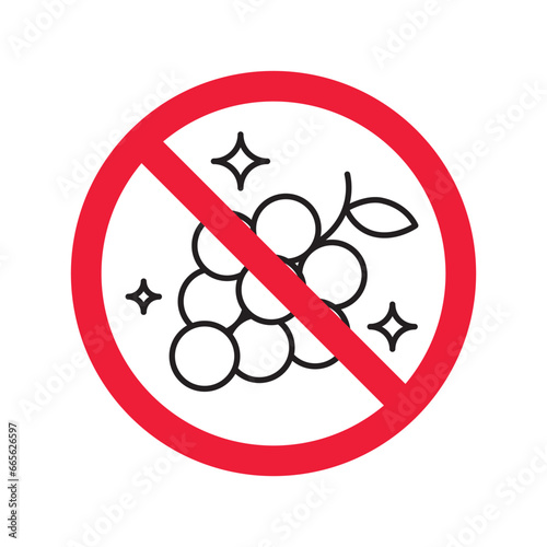 Forbidden Prohibited Warning, caution, attention, restriction label danger. No grape vector icon. Do not eat grape sign design. No grape fruit symbol flat pictogram.