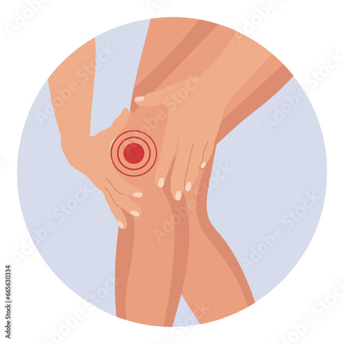 Knee pain, knee arthritis, leg pain due to rheumatoid arthritis. Anatomy of human bones. Illustration, vector