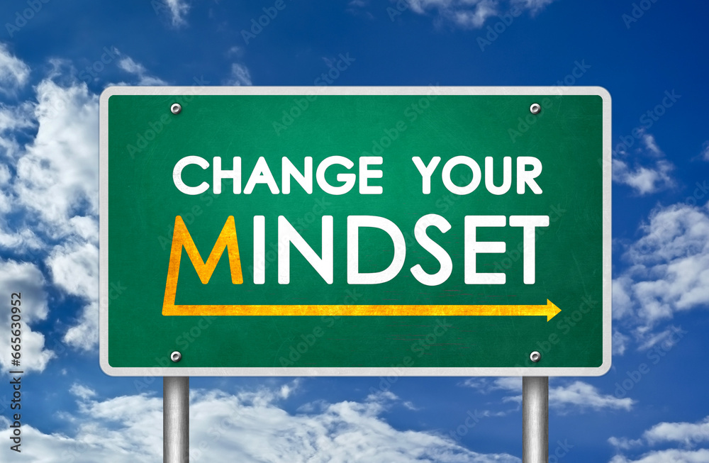 Change your mindset - road sign concept - obrazy, fototapety, plakaty 