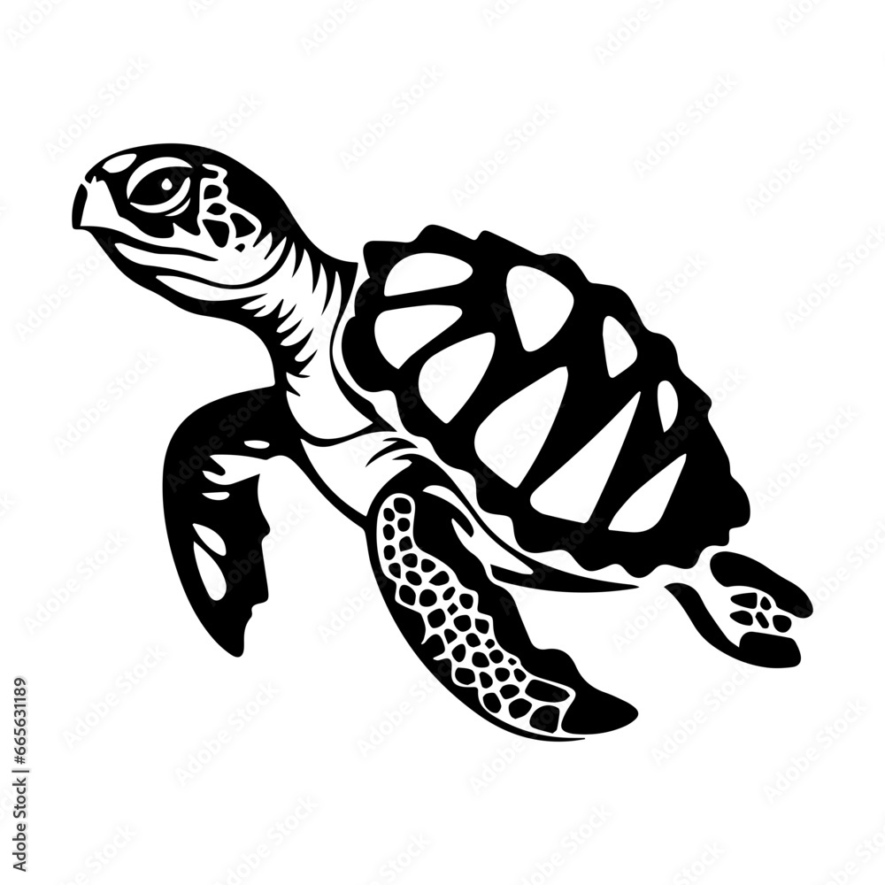 Fototapeta premium Sea turtle hand drawn engraving style sketch Underwater animals Vector illustration., ai generated