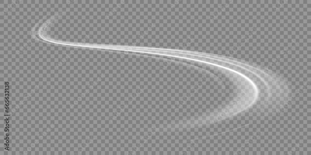 Curve light effect of motion wave. Dynamic white trail, fire path trace