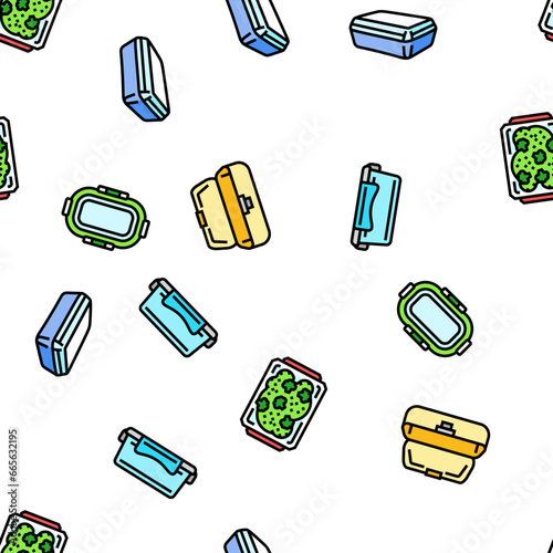 lunch box food school meal vector seamless pattern thin line illustration