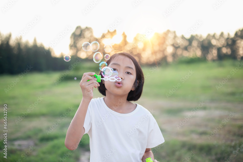 Portrait of funny lovely little girl blowing soap bubbles Portrait of funny lovely little girl blowing soap bubbles
