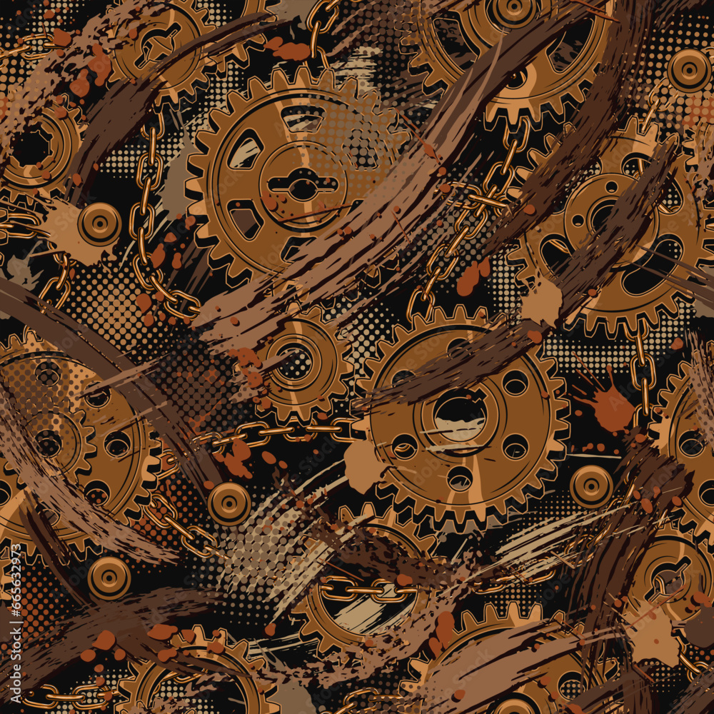 Grunge brown camouflage pattern with gears