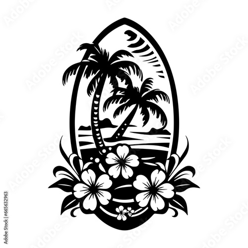 Tropical Vibes Logo Design Template, tropical beach and palm tree logo line art vector illustration icon graphic design template., ai generated