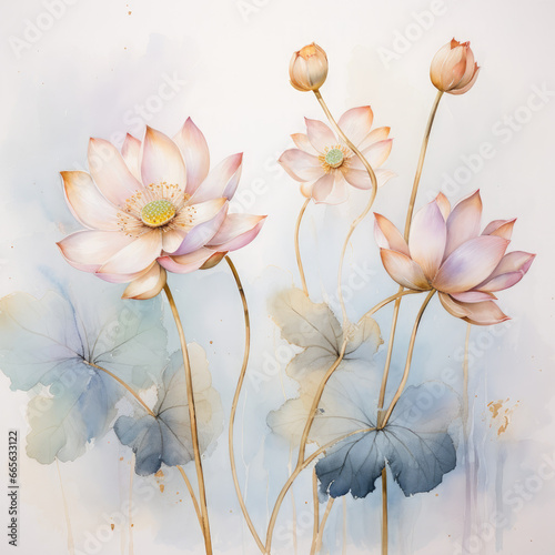 Elegant watercolor lotus illustration. Printing  greeting cards  printing  fabric  background  wallpaper  banner