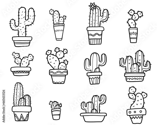 set of hand drawn cactus Clipart