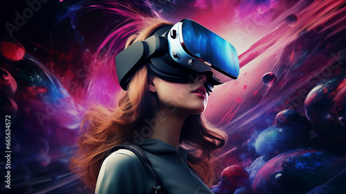 Abstract depiction of a girl in a futuristic VR headset