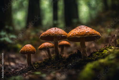 Orange Mushrooms Emerge in Abundance in a mossy forest