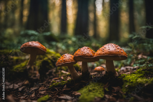 Orange Mushrooms Emerge in Abundance in a mossy forest