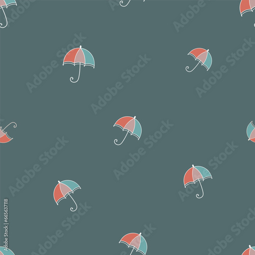 Seamless square pattern with umbrellas and flowers in soft pastel colors