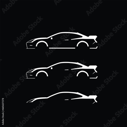 Sports car logo icon set. Motor vehicle silhouette emblems. Auto garage dealership brand identity design elements. Vector illustrations.