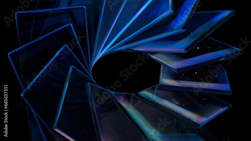Futuristic glass shapes backdrop. Abstract 3D illustration with glowing elements