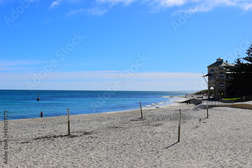 The sea and beach at Cottesloe Beach Western Australia. September 2022. Beautiful golden sand and beautiful blue skies and turquoise waters.  © Scotts Travel Photos