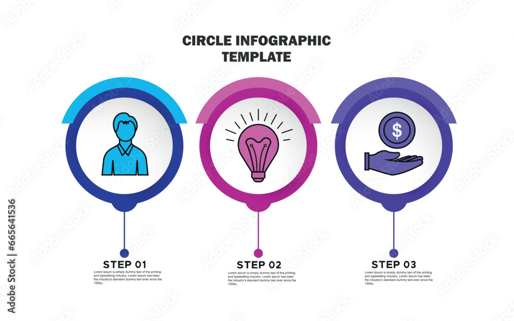 Circle infographic template with three steps or options, process chart Circle infographic template with three steps or options, process chart